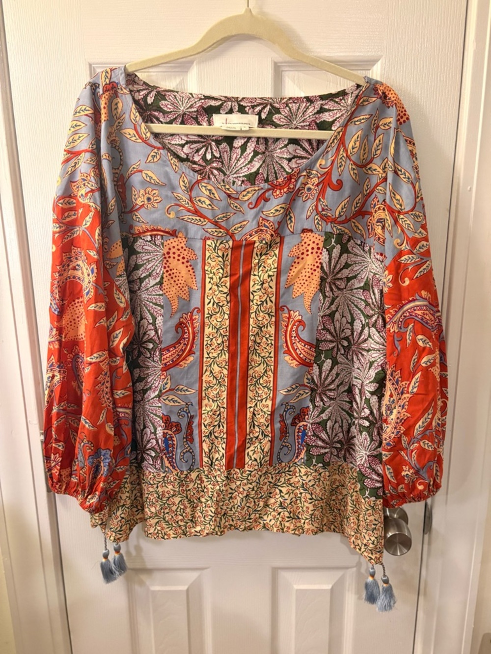 Anthropologie Sonrisa Paisely Floral Print Top Sz Medium Long Sleeved Boho